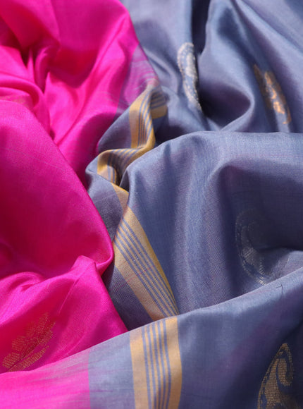 Pure uppada silk saree pink and grey with silver & gold zari woven buttas and zari woven border