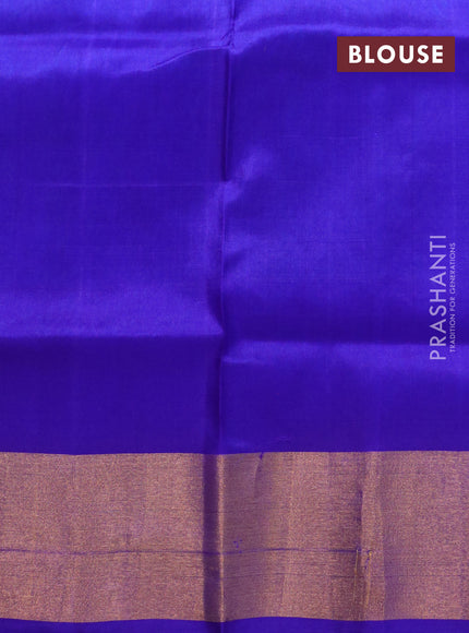 Pure uppada silk saree dual shade of teal blue and blue with silver & gold zari woven buttas and zari woven border