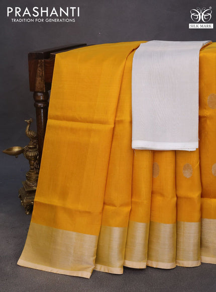 Pure uppada silk saree yellow with silver zari woven coin buttas and silver zari woven border