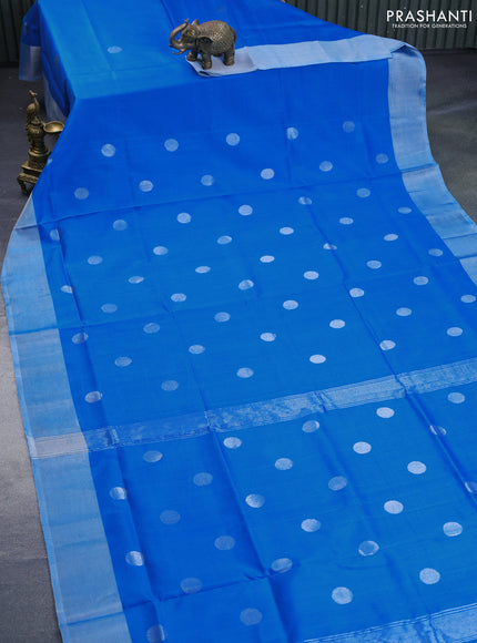 Pure uppada silk saree blue with silver zari woven coin buttas and silver zari woven border