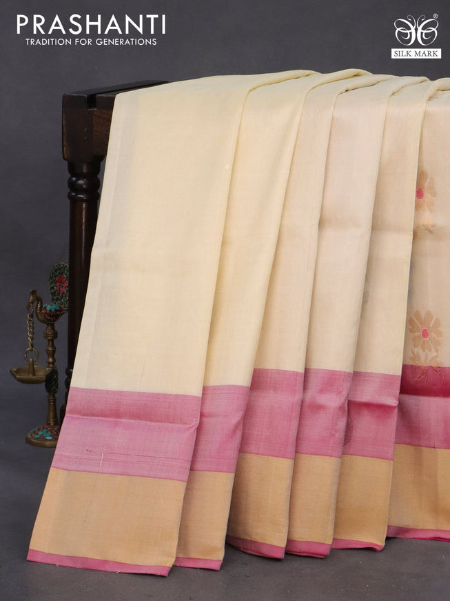 Pure uppada silk saree cream and pink with zari woven buttas and zari woven border