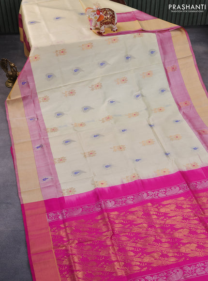 Pure uppada silk saree cream and pink with zari woven buttas and zari woven border