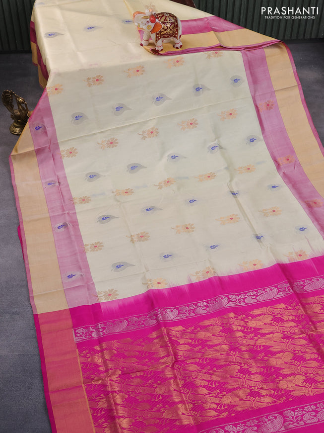 Pure uppada silk saree cream and pink with zari woven buttas and zari woven border