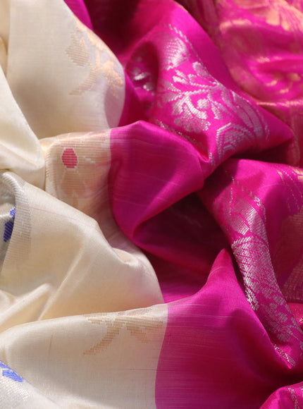 Pure uppada silk saree cream and pink with zari woven buttas and zari woven border