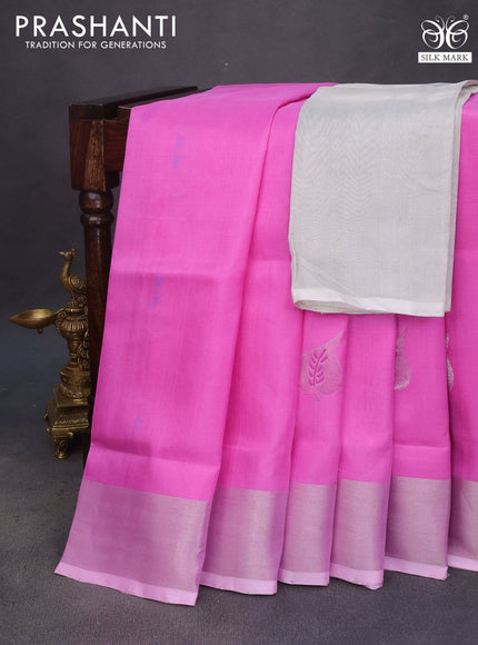 Pure uppada silk saree light pink with silver zari woven buttas and silver zari woven border