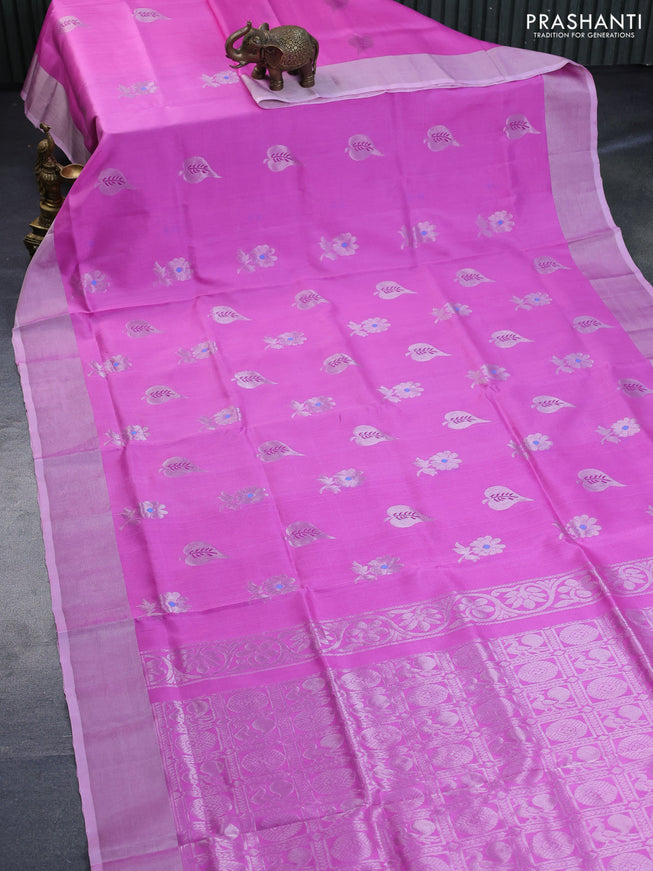 Pure uppada silk saree light pink with silver zari woven buttas and silver zari woven border