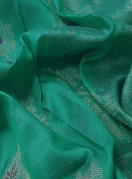 Pure uppada silk saree teal green with silver zari woven buttas and silver zari woven border