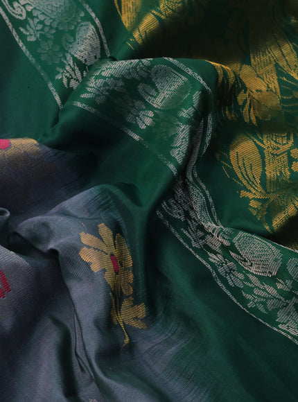 Pure uppada silk saree greyish green and green with silver & gold zari woven buttas and zari woven border