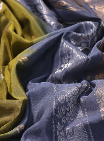 Pure uppada silk saree mehendi green and grey with silver & gold zari woven buttas and zari woven border