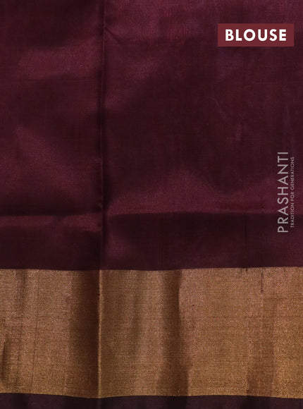 Pure uppada silk saree dual shade of pink and coffee brown with silver & gold zari woven tilak buttas and jamdhani design pallu & zari woven border