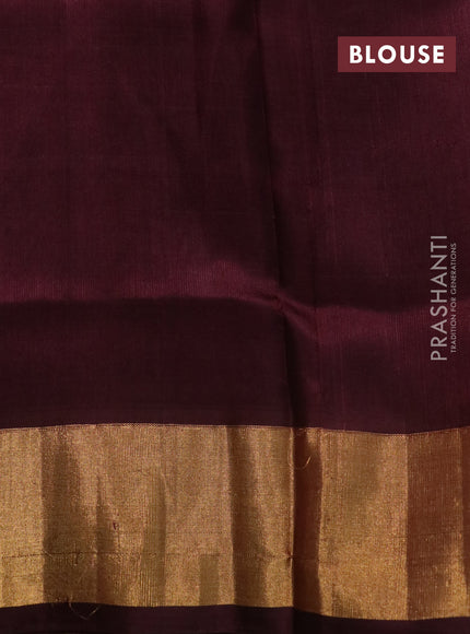 Pure uppada silk saree mango yellow and deep maroon with silver & gold zari woven tilak buttas and jamdhani design pallu & zari woven border