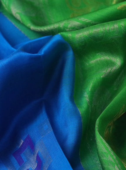 Pure uppada silk saree cs blue and light green with allover thread & zari geometric buttas and zari woven border