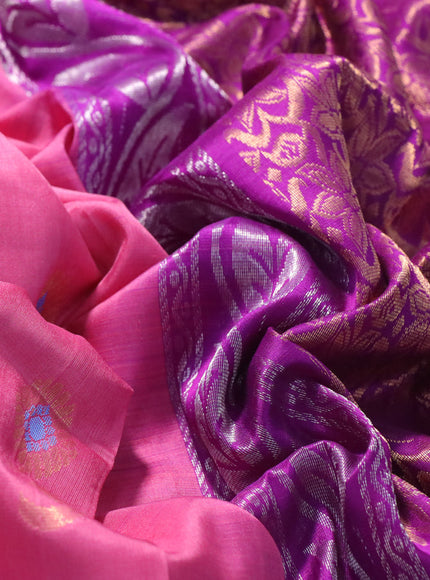 Pure uppada silk saree pink and purple with silver & gold zari woven buttas and zari woven border