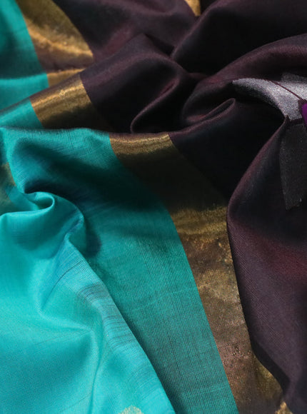 Pure uppada silk saree teal green and coffee brown with zari woven jamdhani buttas and zari woven border