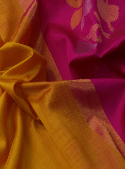 Pure uppada silk saree mustard yellow and pink with zari woven jamdhani buttas and zari woven border