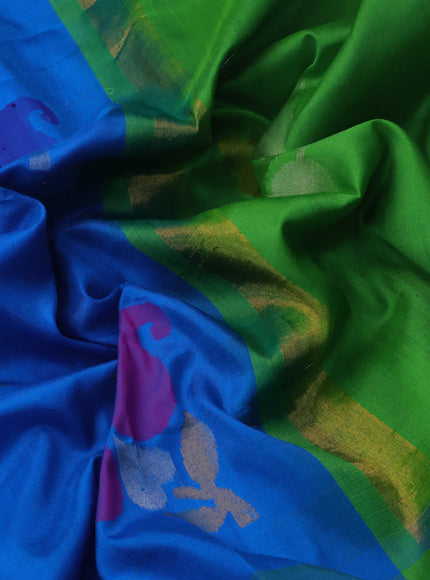 Pure uppada silk saree cs blue and light green with zari woven jamdhani buttas and zari woven border