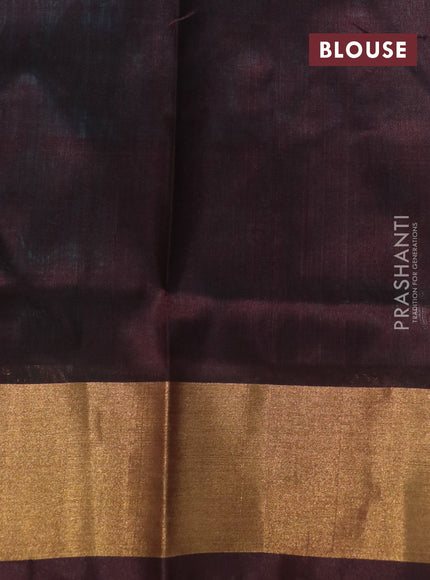 Pure uppada silk saree teal green and coffee brown with zari woven jamdhani buttas and zari woven border