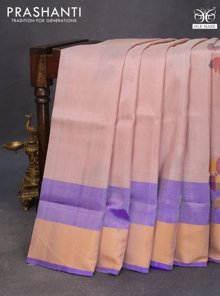 Pure uppada silk saree peach shade and blue with zari woven jamdhani buttas and zari woven border