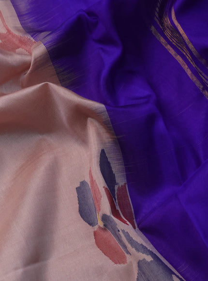 Pure uppada silk saree peach shade and blue with zari woven jamdhani buttas and zari woven border