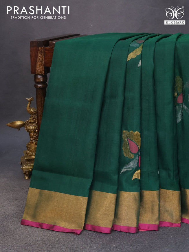 Pure uppada silk saree green and pink with zari woven jamdhani buttas and zari woven border