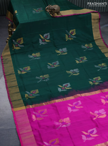 Pure uppada silk saree green and pink with zari woven jamdhani buttas and zari woven border