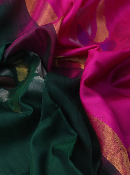 Pure uppada silk saree green and pink with zari woven jamdhani buttas and zari woven border