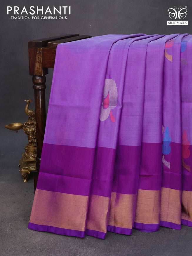 Pure uppada silk saree violet and purple shade with zari woven jamdhani buttas and zari woven border