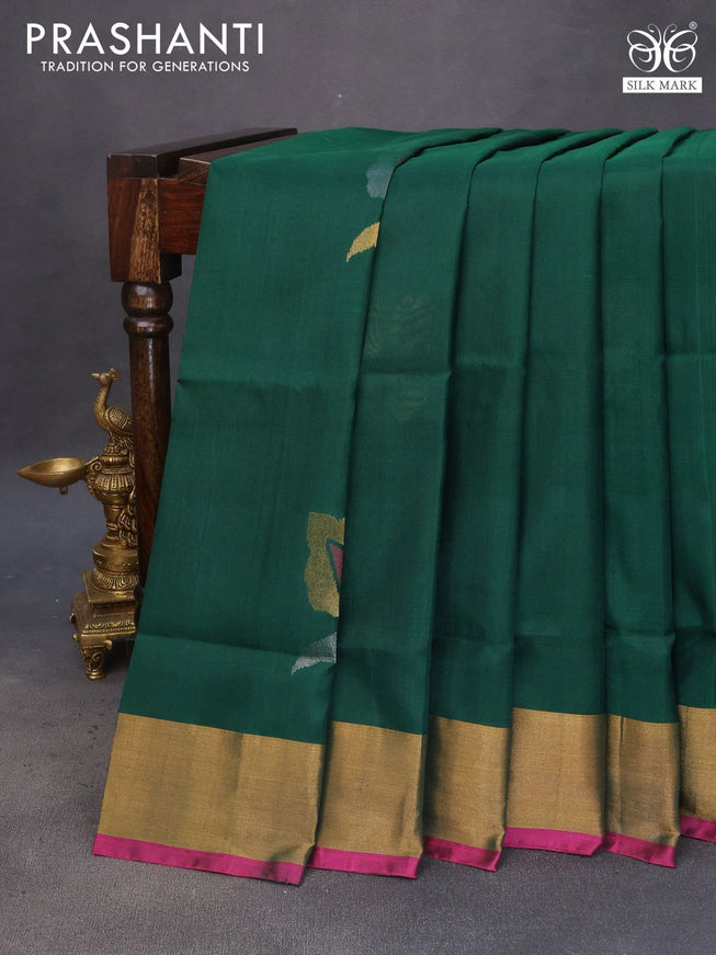 Pure uppada silk saree green and pink with zari woven jamdhani buttas and zari woven border