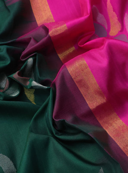 Pure uppada silk saree green and pink with zari woven jamdhani buttas and zari woven border