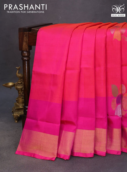 Pure uppada silk saree dual shade of pinkish orange and pink with zari woven jamdhani buttas and zari woven border