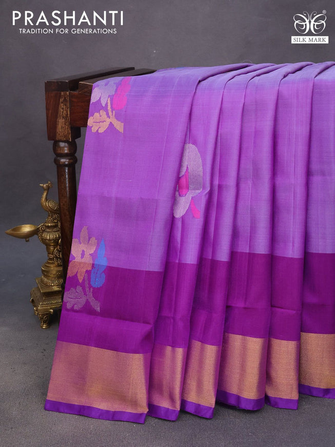 Pure uppada silk saree violet and purple with zari woven jamdhani buttas and zari woven border