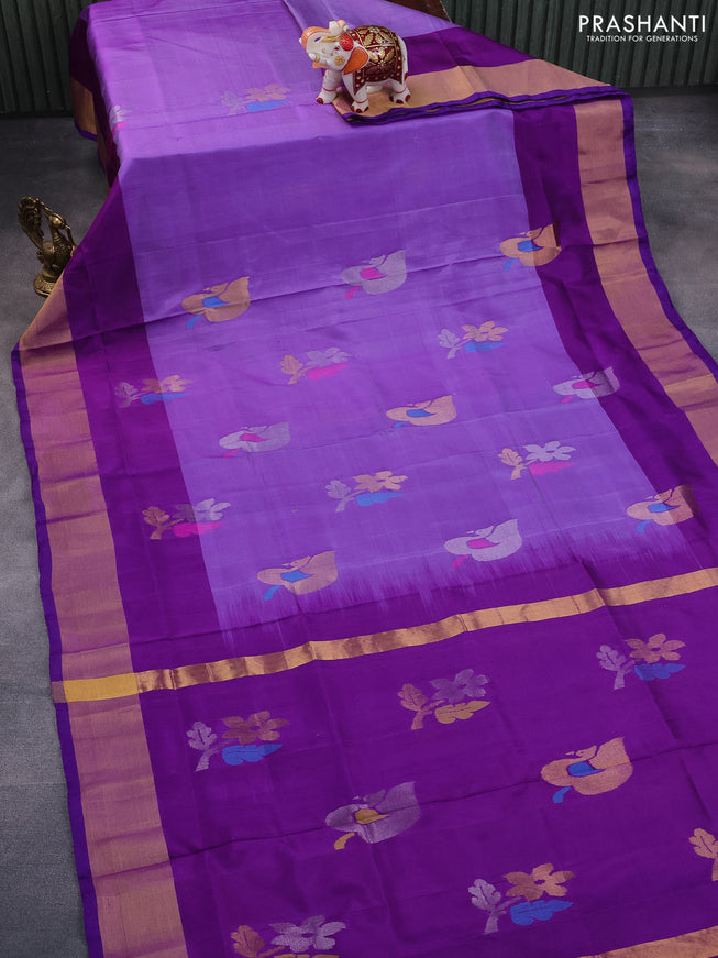 Pure uppada silk saree violet and purple with zari woven jamdhani buttas and zari woven border