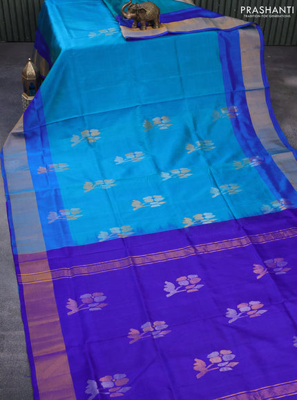 Pure uppada silk saree teal blue and cs blue with zari woven jamdhani buttas and zari woven border