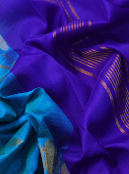 Pure uppada silk saree teal blue and cs blue with zari woven jamdhani buttas and zari woven border