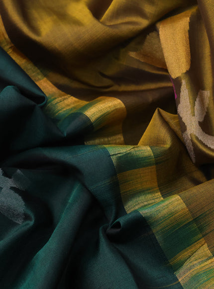 Pure uppada silk saree green and mustard yellow with zari woven jamdhani buttas and zari woven border