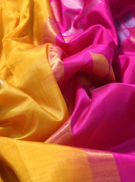 Pure uppada silk saree mustard yellow and pink with zari woven jamdhani buttas and zari woven border