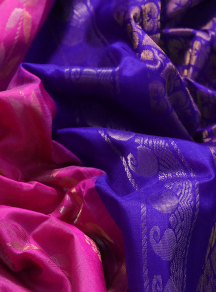 Pure uppada silk saree pink and blue with allover silver & gold zari weaves and zari woven border