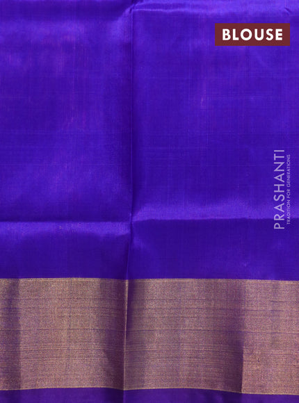 Pure uppada silk saree pink and blue with allover silver & gold zari weaves and zari woven border