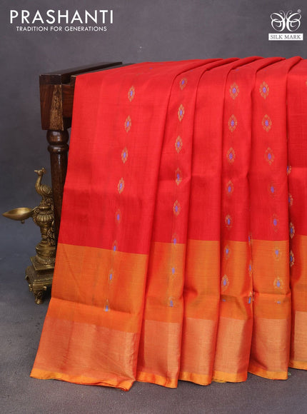 Pure uppada silk saree red and dual shade of mustard with zari woven buttas and zari woven border