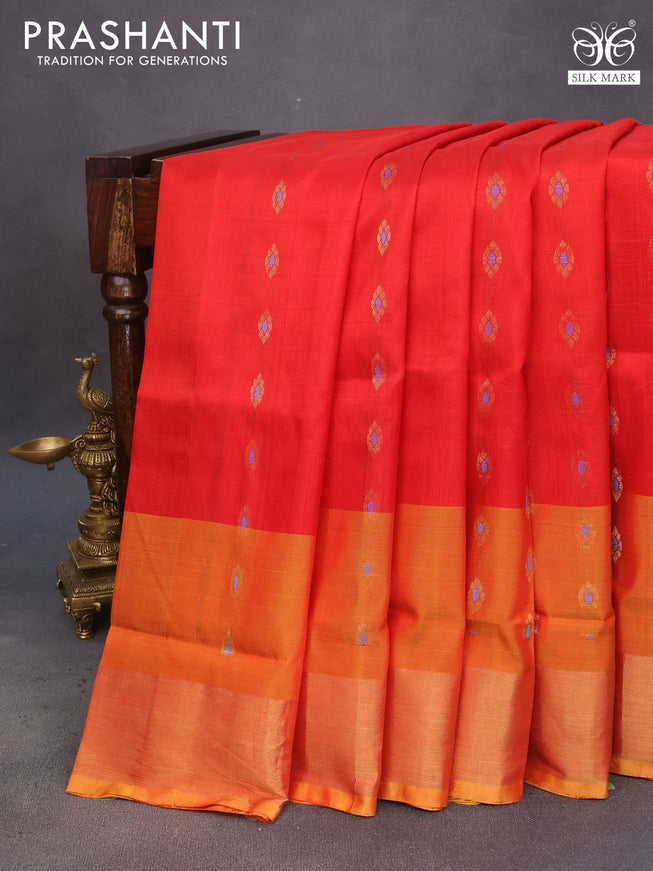 Pure uppada silk saree red and dual shade of mustard with zari woven buttas and zari woven border