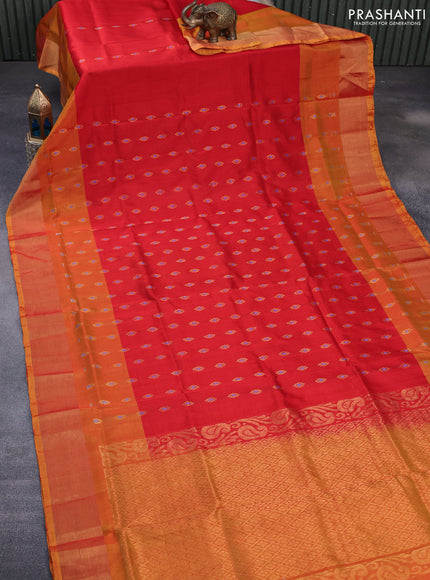 Pure uppada silk saree red and dual shade of mustard with zari woven buttas and zari woven border