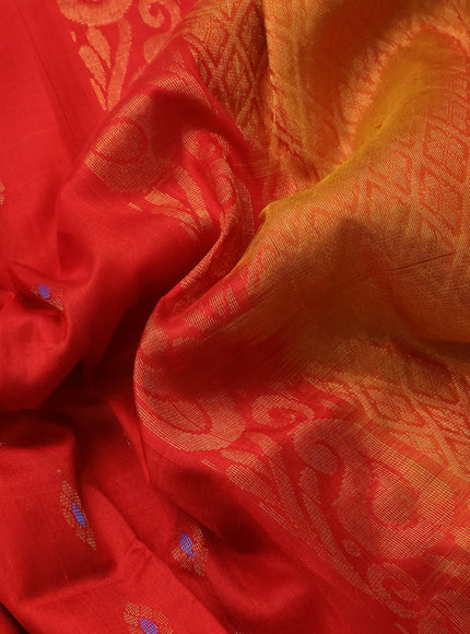 Pure uppada silk saree red and dual shade of mustard with zari woven buttas and zari woven border