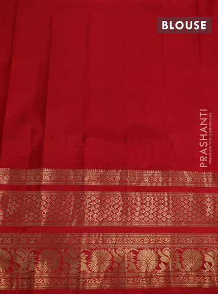 Pure gadwal silk saree cs blue and red with zari woven buttas and temple deisgn zari woven border