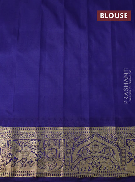 Pure gadwal silk saree light green and blue with silver & zari woven buttas and temple deisgn zari woven border