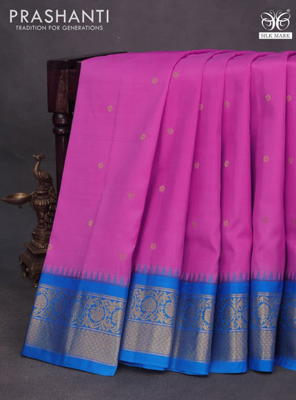 Pure gadwal silk saree light pink and cs blue with zari woven buttas and temple deisgn zari woven border