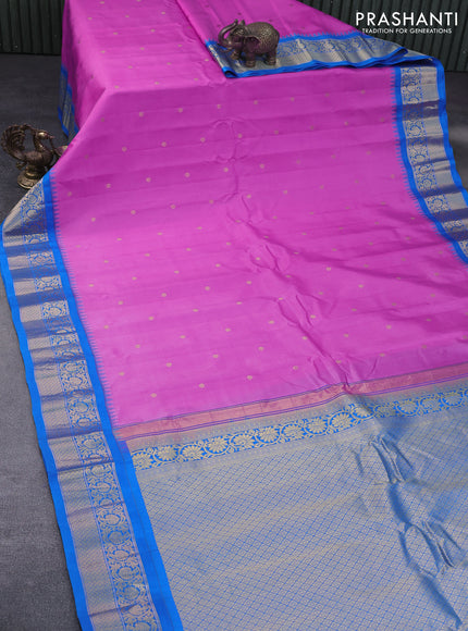 Pure gadwal silk saree light pink and cs blue with zari woven buttas and temple deisgn zari woven border