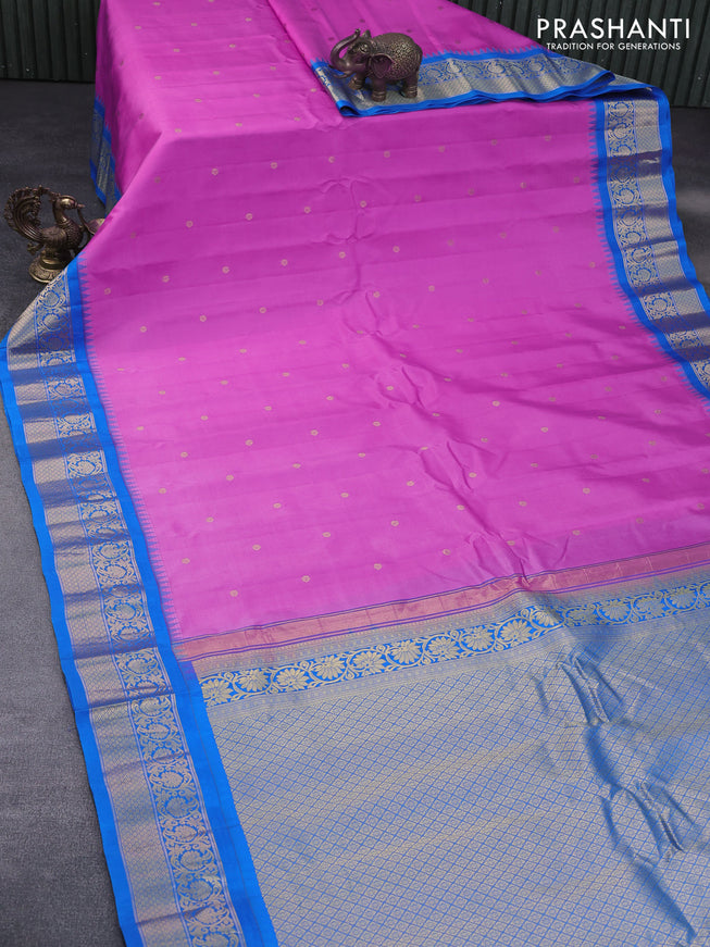 Pure gadwal silk saree light pink and cs blue with zari woven buttas and temple deisgn zari woven border