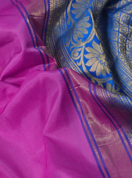 Pure gadwal silk saree light pink and cs blue with zari woven buttas and temple deisgn zari woven border