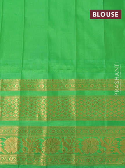 Pure gadwal silk saree dual shade of pink and light green with zari woven buttas and temple deisgn zari woven border