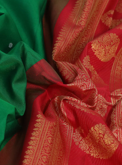 Pure gadwal silk saree green and red with zari woven buttas and long zari woven border